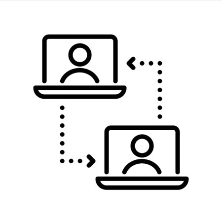 Online call. Remote job, home office, work from home. Vector line icon. Editable illustration. Pictogram.のイラスト素材