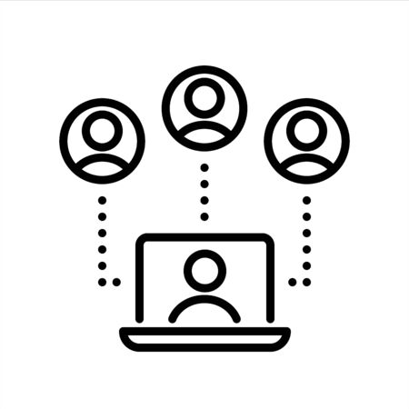 Online call, conference, video. Remote job, home office, work from home. Vector line icon.のイラスト素材