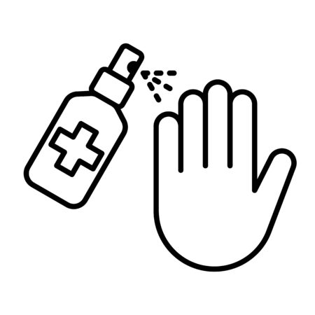 Coronavirus prevention. COVID-19. Disinfection, spray antiseptic for hand. Vector icon, illustration.のイラスト素材