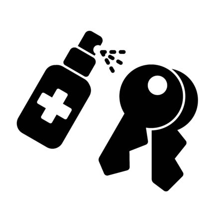 Coronavirus prevention. COVID-19. Disinfection, spray antiseptic for keys. Vector icon, illustration, fill.のイラスト素材