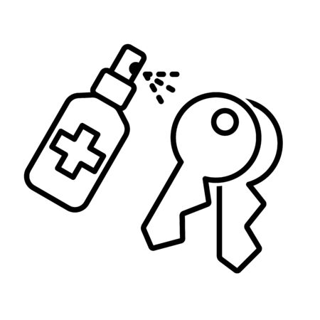 Coronavirus prevention. COVID-19. Disinfection, spray antiseptic for keys. Vector icon, illustration.のイラスト素材