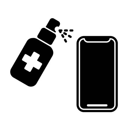 Coronavirus prevention. COVID-19. Disinfection, spray antiseptic for smartphone. Vector icon, illustration, fill.のイラスト素材