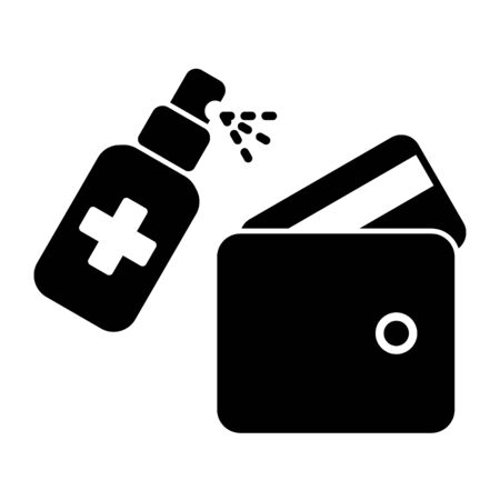 Coronavirus prevention. COVID-19. Disinfection, spray antiseptic for wallet. Vector icon, illustration, fill.のイラスト素材