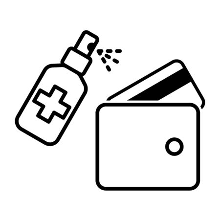Coronavirus prevention. COVID-19. Disinfection, spray antiseptic for wallet. Vector icon, illustration.のイラスト素材