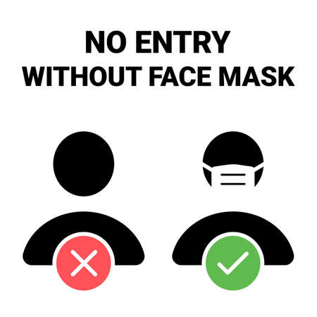 COVID-19 prevention. No entry without face mask, wear a mask. Vector illustration, poster.のイラスト素材