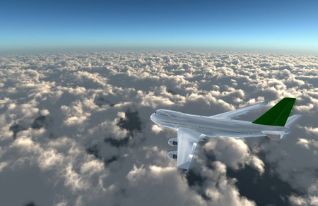a airplane flying in the sky, provide a travel and airline services concept. 