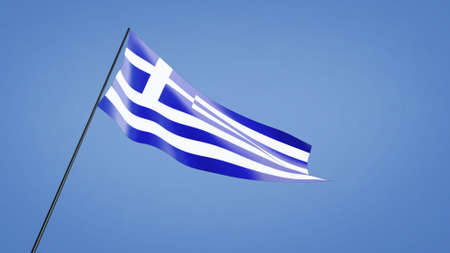 Greece flag in the clear blue skyの写真素材