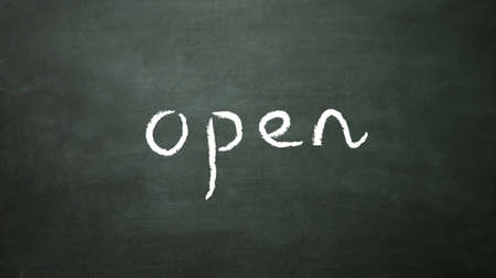 the text of open write on the blackboardの写真素材