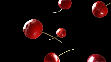 fresh cherries falling down for background useの写真素材