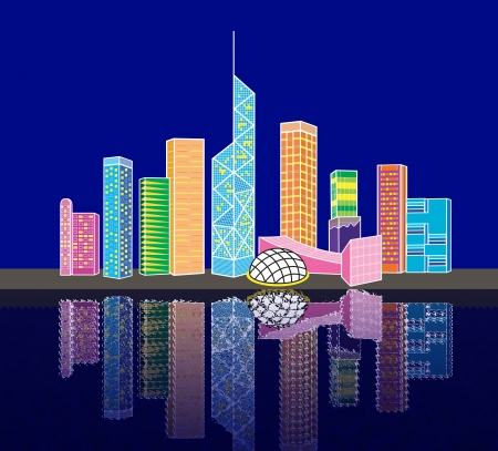 Cartoon Hong Kong victoria harbor night view の写真素材