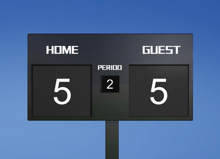 soccer match scoreboard display the goal result with out focus stadium backgroundの写真素材