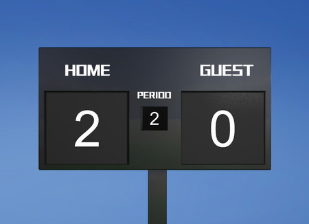 soccer match scoreboard display the goal result with out focus stadium backgroundの写真素材