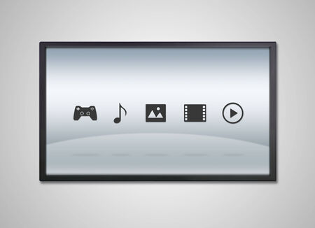 entertainment icon is showing on the monitor display, it is representing the selection of entertainment application
の写真素材