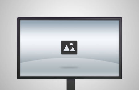 image icon is showing on the monitor display, it is representing the selection of entertainment applicationの写真素材