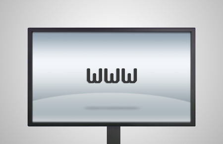 world wide web icon is showing on the monitor display, it is representing the selection of browse applicationの写真素材