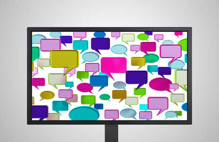 conversation icon is on the monitor display representing the social network conceptの写真素材