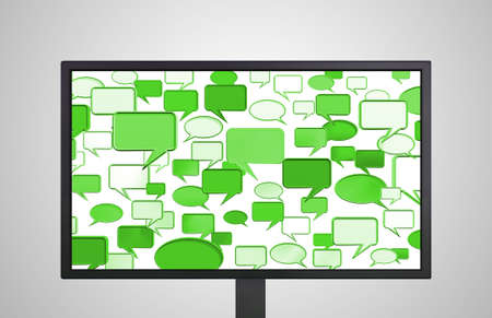 conversation icon is on the monitor display representing the social network conceptの写真素材