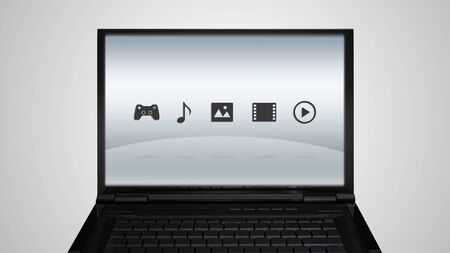 entertainment icon is showing on the monitor display, it is representing the selection of entertainment applicationの写真素材