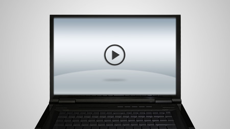 play icon is showing on the monitor display, it is representing the selection of entertainment applicationの写真素材