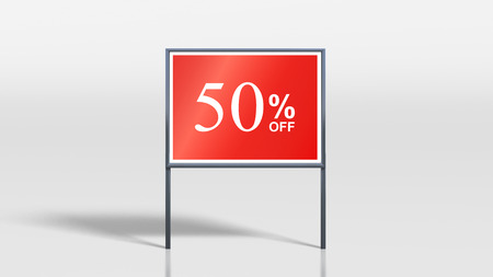3d render of shop signage stands 50 percent off signの写真素材