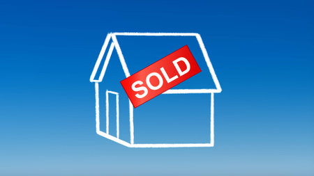 the drawing of house sold for investment concept with blue sky backgroundの写真素材
