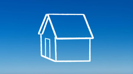 the drawing of house outline for investment concept with blue sky backgroundの写真素材