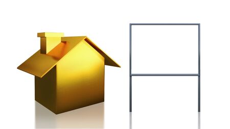 The 3D render image of investment gold  house and blank signの写真素材
