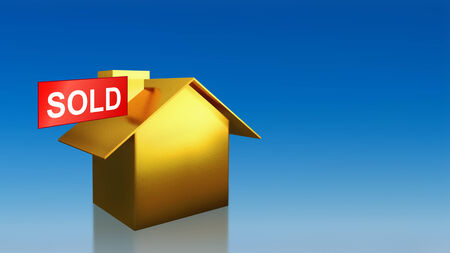 The 3D render image of investment gold house sold with blue sky backgroundの写真素材