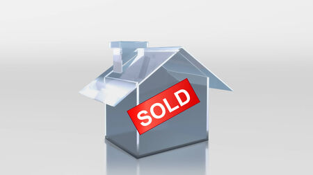 The 3D render image of investment glass house sold labelの写真素材
