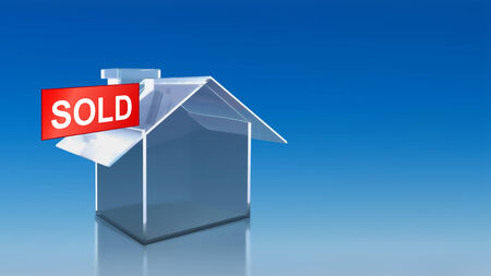 The 3D render image of investment glass house sold with blue sky backgroundの写真素材