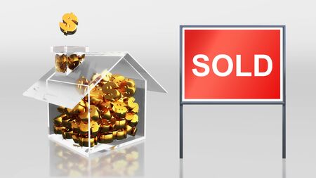 3d render of investment saving dollar at house soldの写真素材