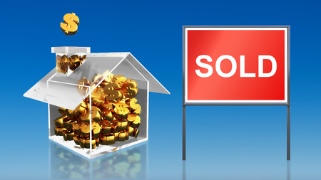 3d render of investment saving money at house sold blue skyの写真素材