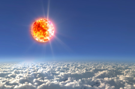 Solar Sun in the sky of space backgroundの写真素材