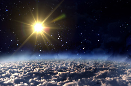 Solar Sun in the sky of space backgroundの写真素材