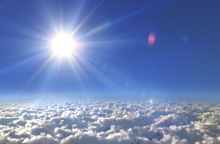 Solar Sun in the sky of space backgroundの写真素材