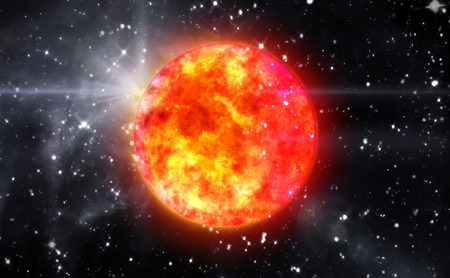 Solar Sun in the space night backgroundの写真素材