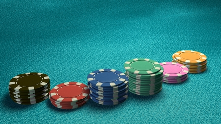 The 3d rendering of difference coloured casino chipsの写真素材
