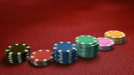 The 3d rendering of difference coloured casino chipsの写真素材