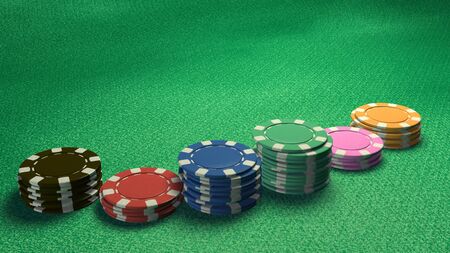 The 3d rendering of difference coloured casino chipsの写真素材