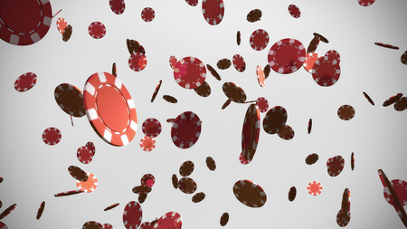 The 3d rendering of many casino chips falling