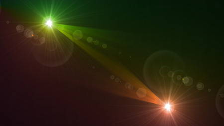 green and yellow light twin lens flare special effectの写真素材