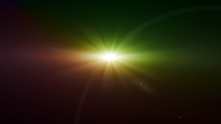 space star flare green and yellow lens flare special effectの写真素材