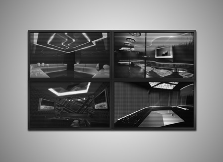 many cctv signal showing on the monitor display, it is representing the securityの写真素材