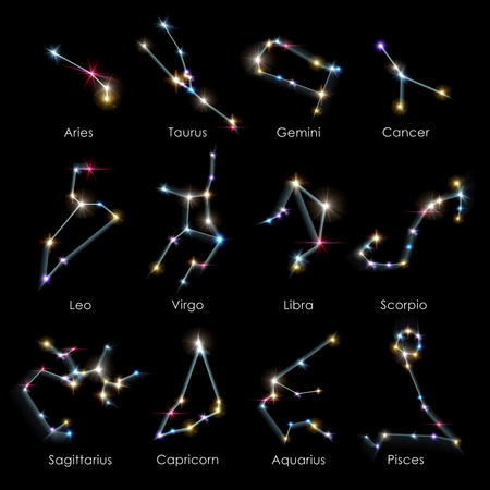 zodiac sign of beautiful bright stars on night sky backgroundの写真素材