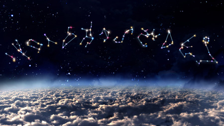 zodiac sign of beautiful bright stars on night sky backgroundの写真素材