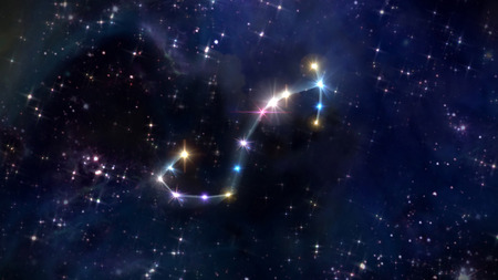 zodiac sign of beautiful bright stars on night sky backgroundの写真素材