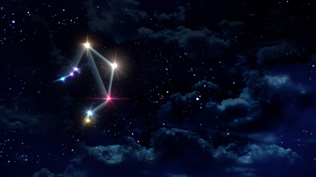 zodiac sign of beautiful bright stars on night sky backgroundの写真素材