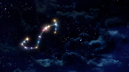 zodiac sign of beautiful bright stars on night sky backgroundの写真素材