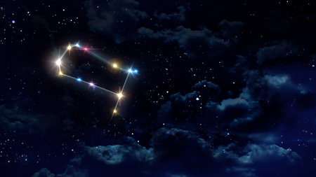 zodiac sign of beautiful bright stars on night sky backgroundの写真素材