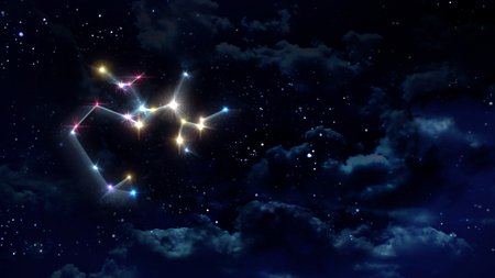 zodiac sign of beautiful bright stars on night sky backgroundの写真素材